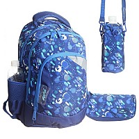 Ученическа раница с несесер и чанта за бутилка Glossy Bird, Размери 41х26х20 см, Дизайн 7