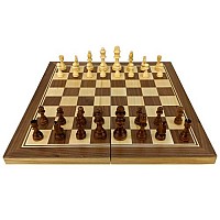 Шах, дама и табла 3 в 1, Фурнир с интарзия, 49х49 см, Фигури 5 - 9 см