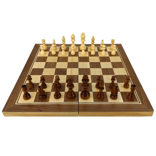 Шах, дама и табла 3 в 1, Фурнир с интарзия, 49х49 см, Фигури 5 - 9 см
